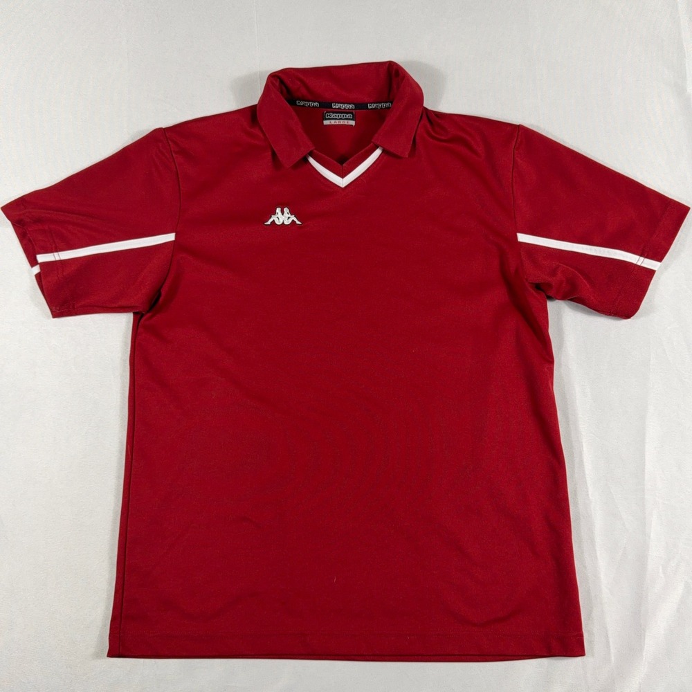 Kappa‎ Soccer Polo Shirt Red White Short Sleeve Athletic Sportswear Mens Large